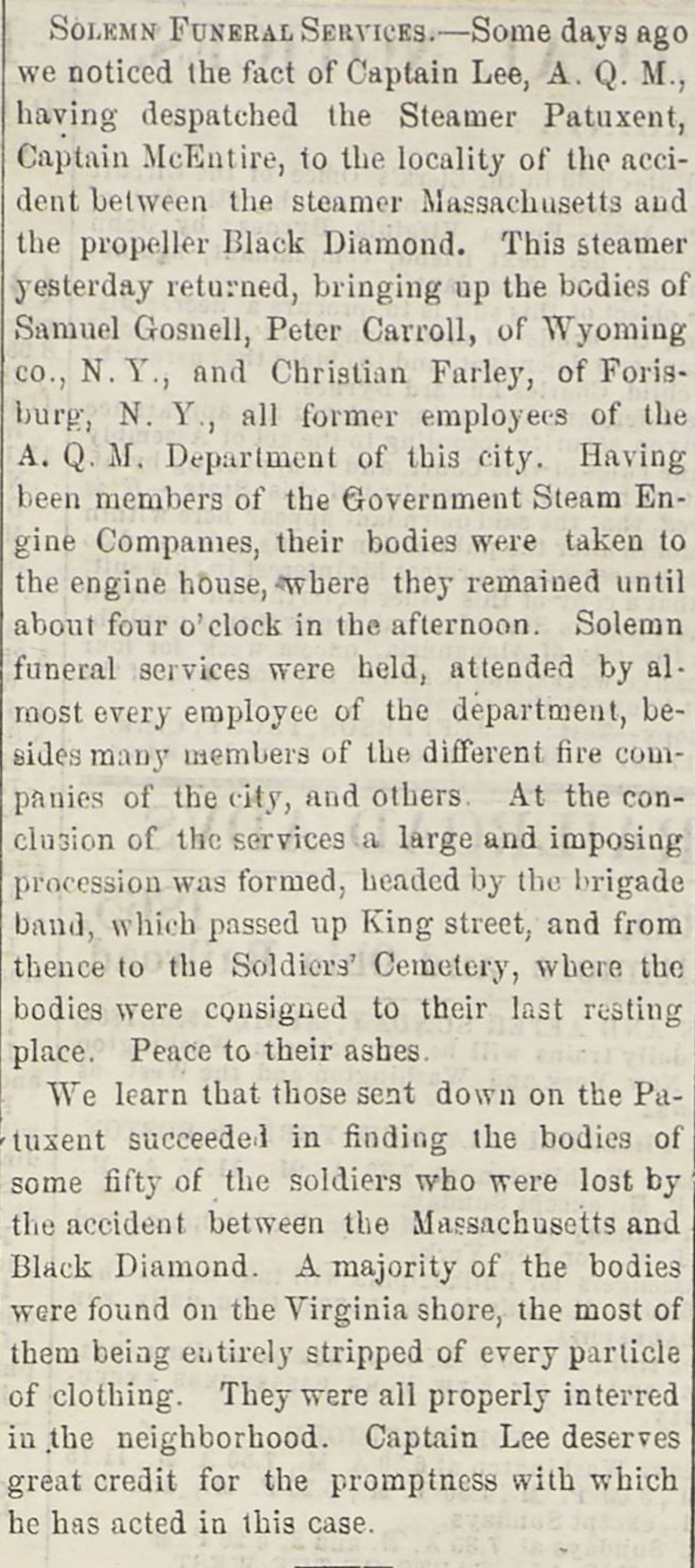 Image of newspaper article, <i>Virginia State Journal</i>, May 11, 1865
