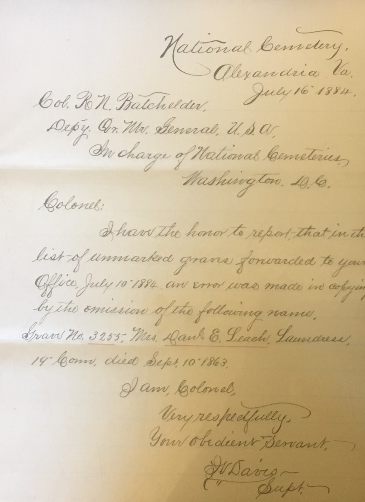 Error of interment letter